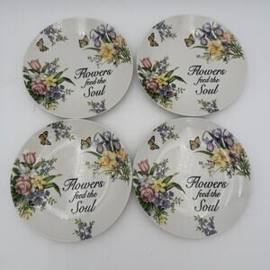 Set of 4 Salad Plates Flowers Feed the Soul By Lily Creek